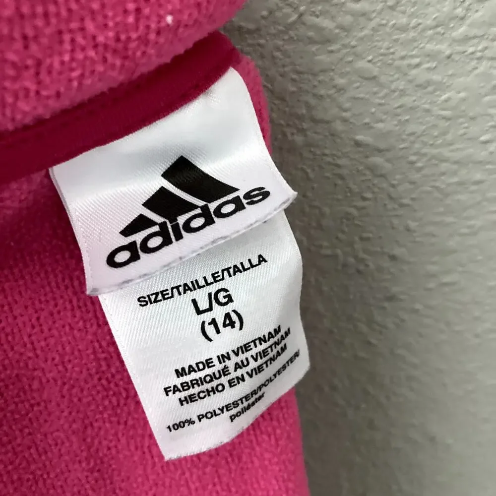Adidas Melange Fleece Hooded Jacket - Real Magenta Heather - 14, Large